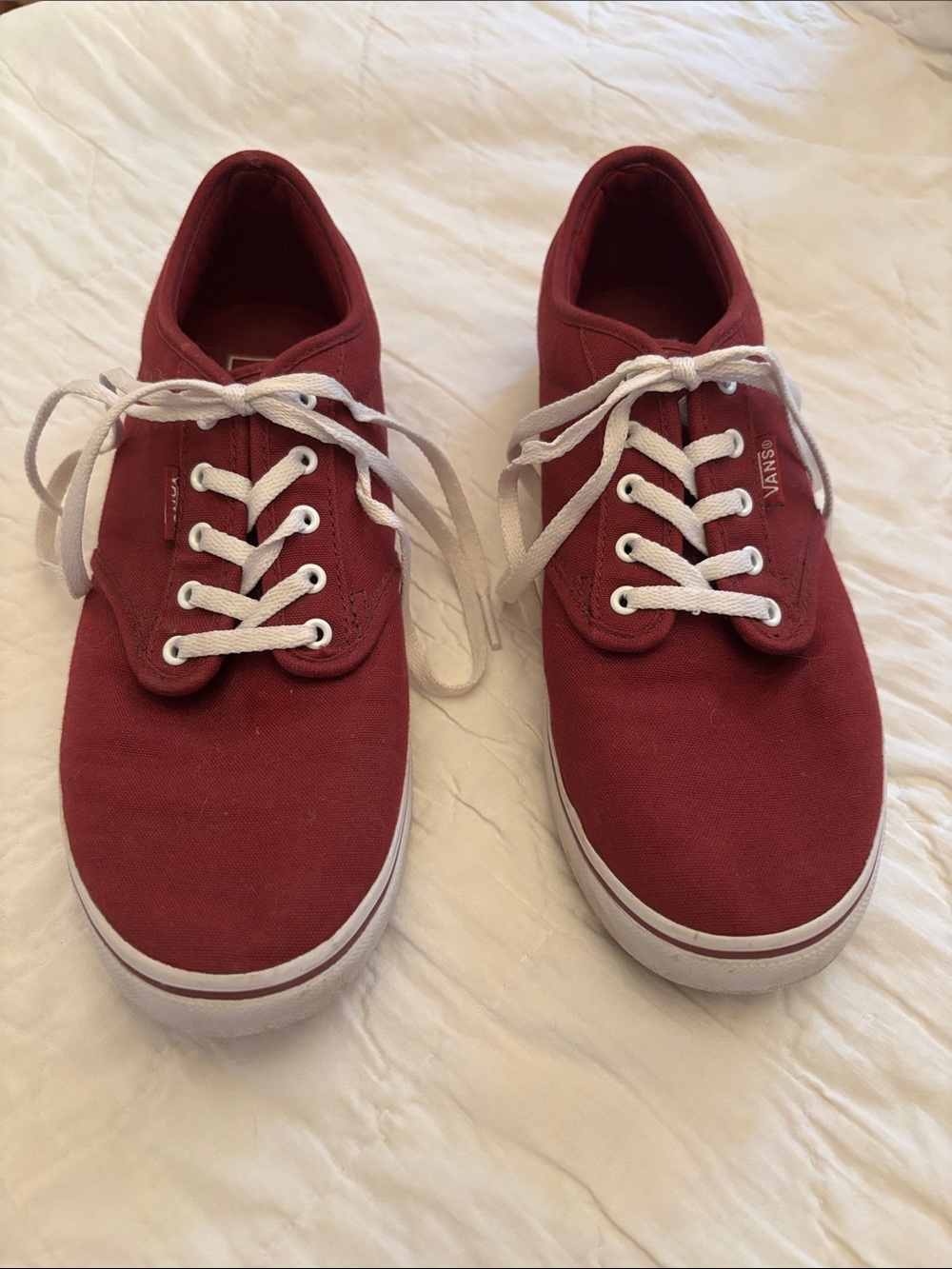 Vans Low-Top Canvas Sneakers in Maroon and White